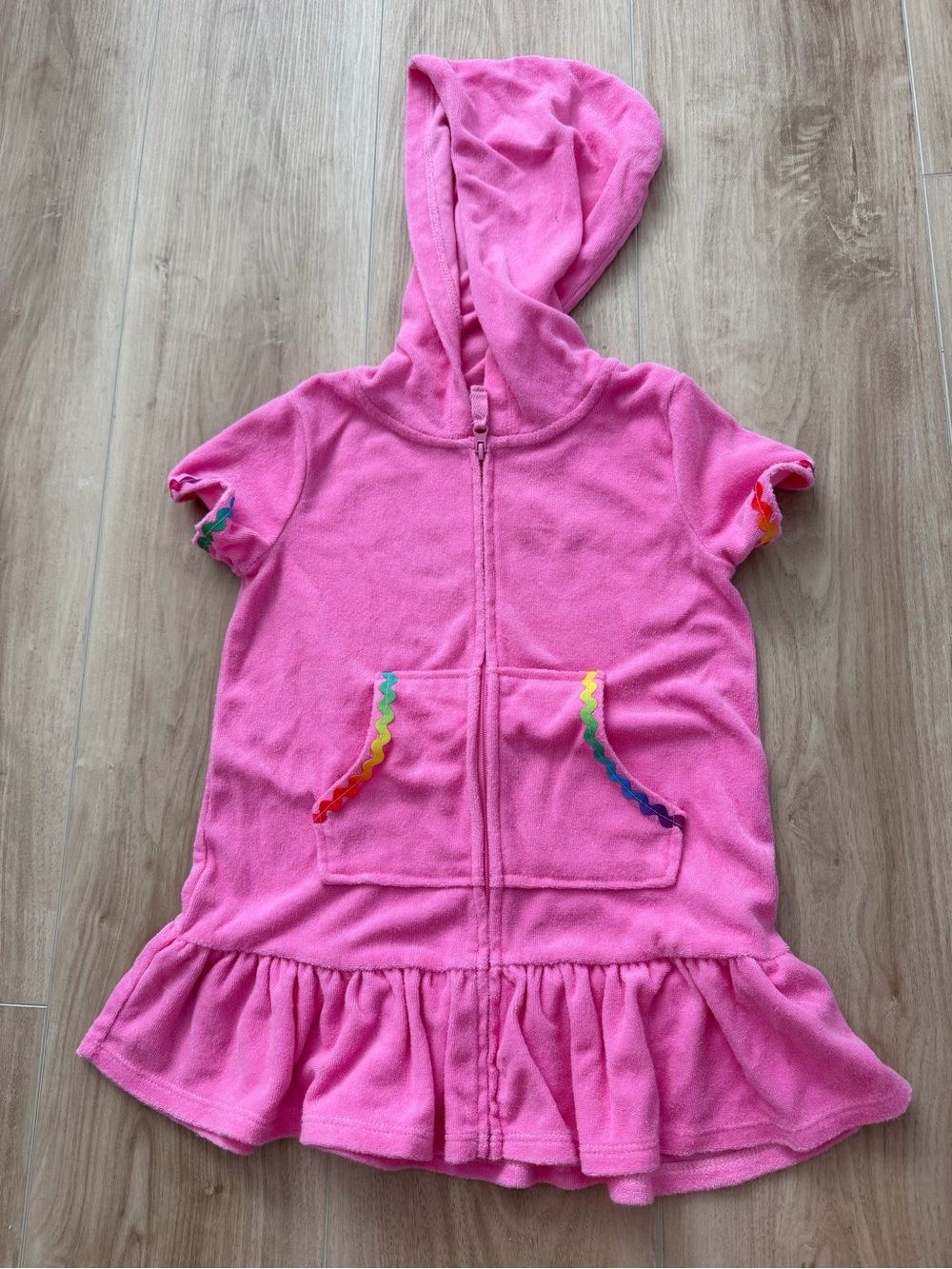 Flapdoodles Bright Pink Hooded Terry Zip Dress